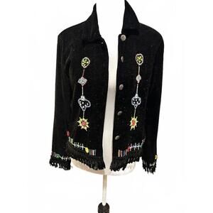 Vintage Black Chenille Beaded Cropped Jacket/sweater Alex Kim/Allure Boho Casual